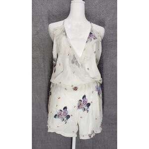 Karina Grimaldi Silk Viscose Surplice Romper M Off White Multicolor Resort